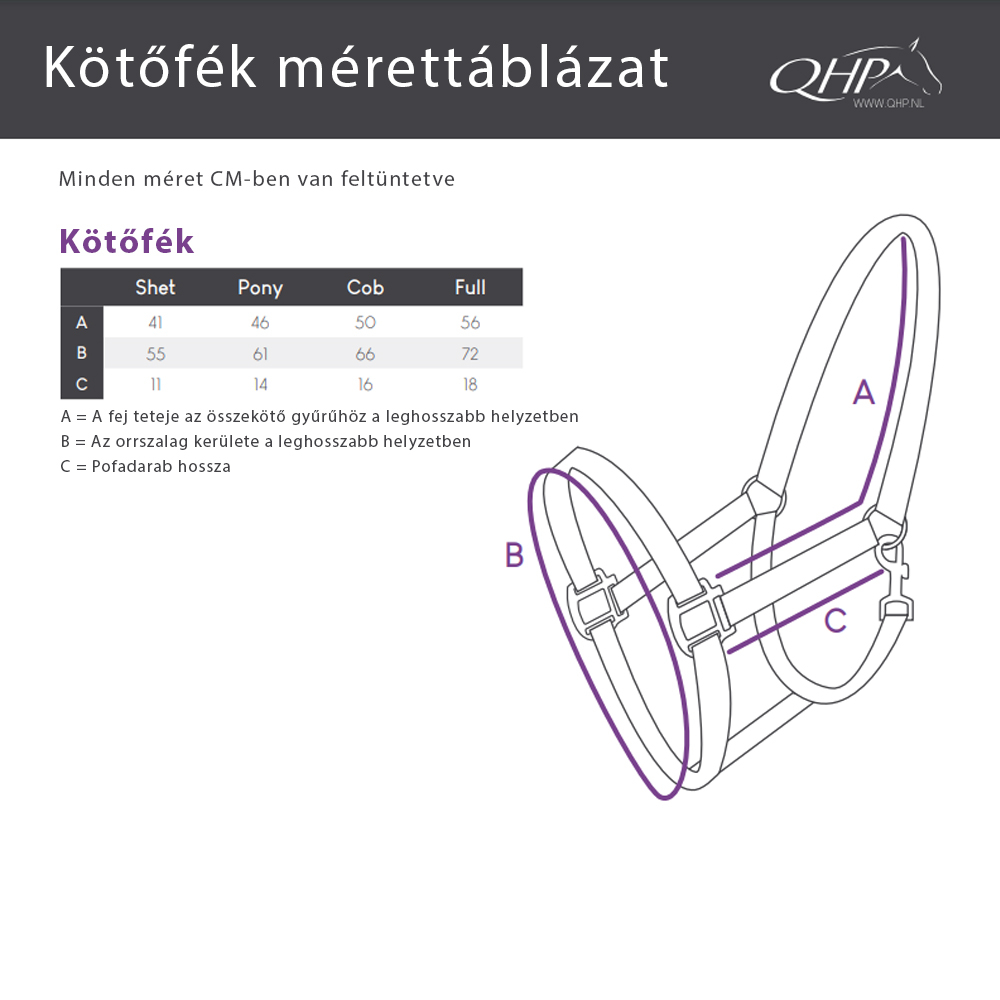 QHP Kötőfék mérettáblázat