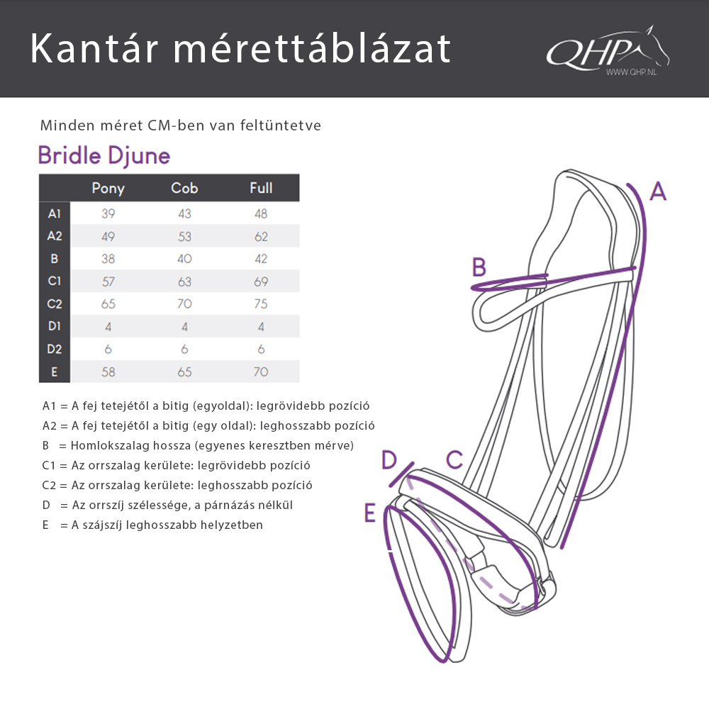 QHP kantár mérettáblázat