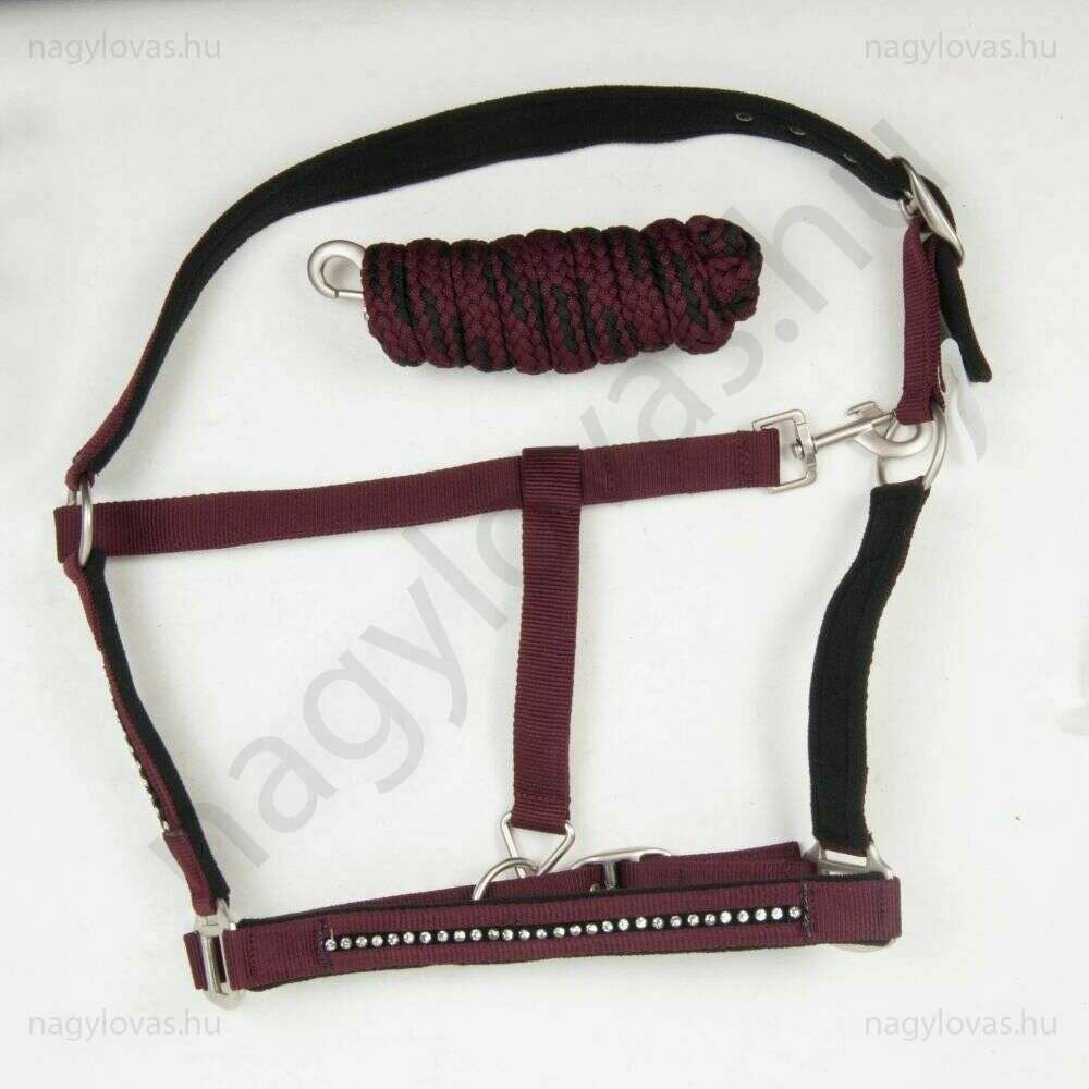 HKM Crystal kötőfék kikötővel bordó/fekete