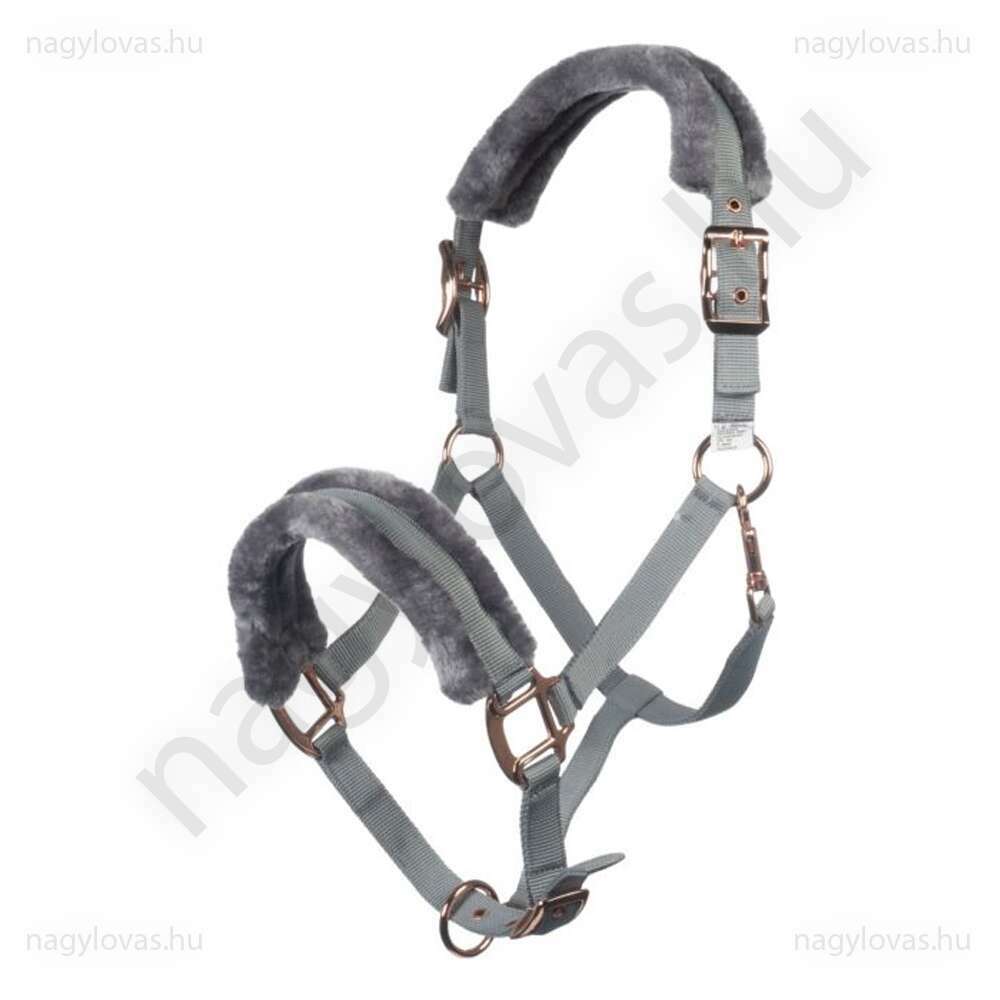HKM Rosegold szőrmés kötőfék szürke