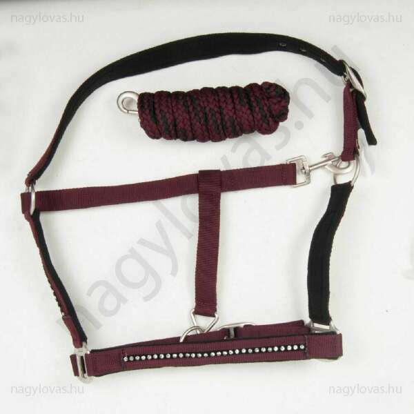 HKM Crystal kötőfék kikötővel bordó/fekete