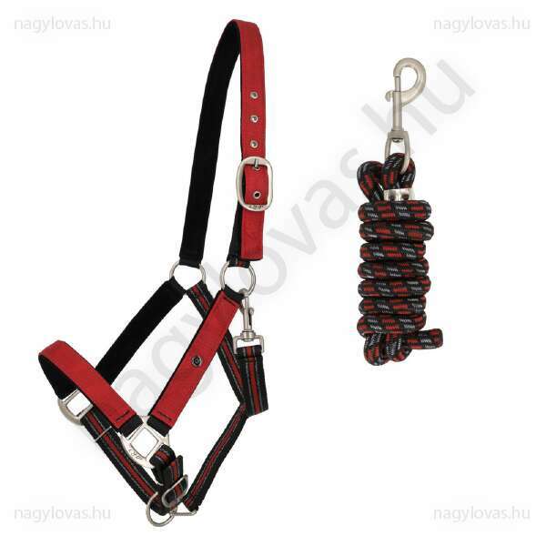 QHP gurtnis bélelt kötőfék vezetőszárral piros póni